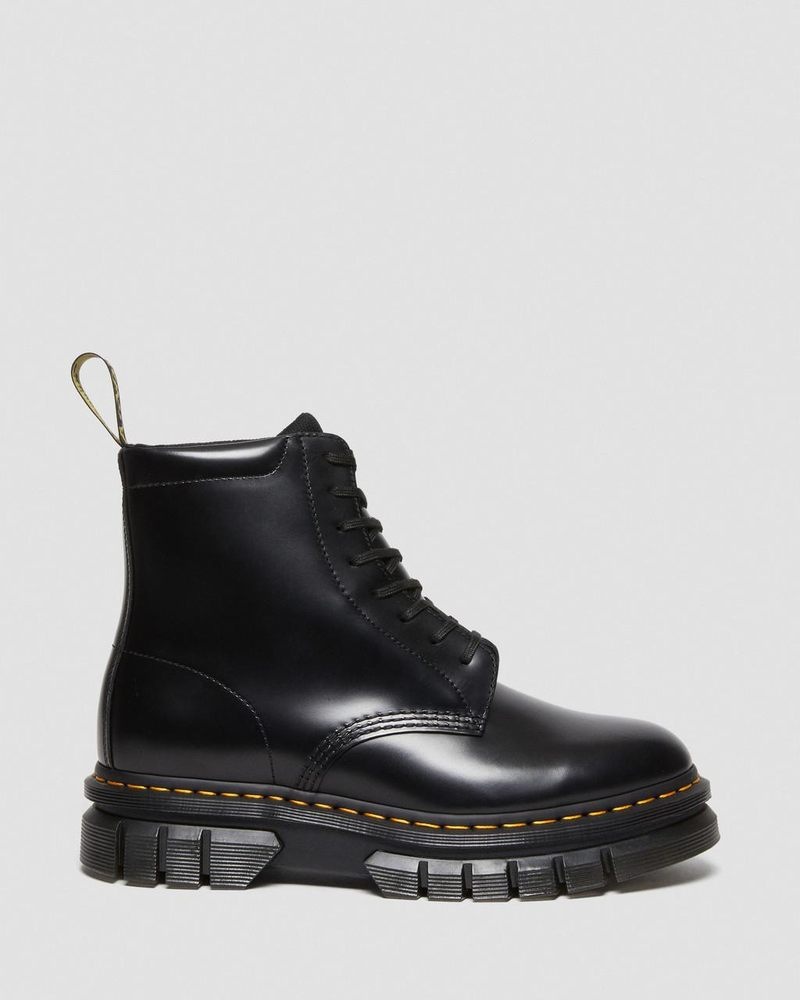 Dr Martin Martens Rikard Smooth Leather Platform Lace Up Boots (Polished Smooth) Platforms Boots Black | XB70-B1NG