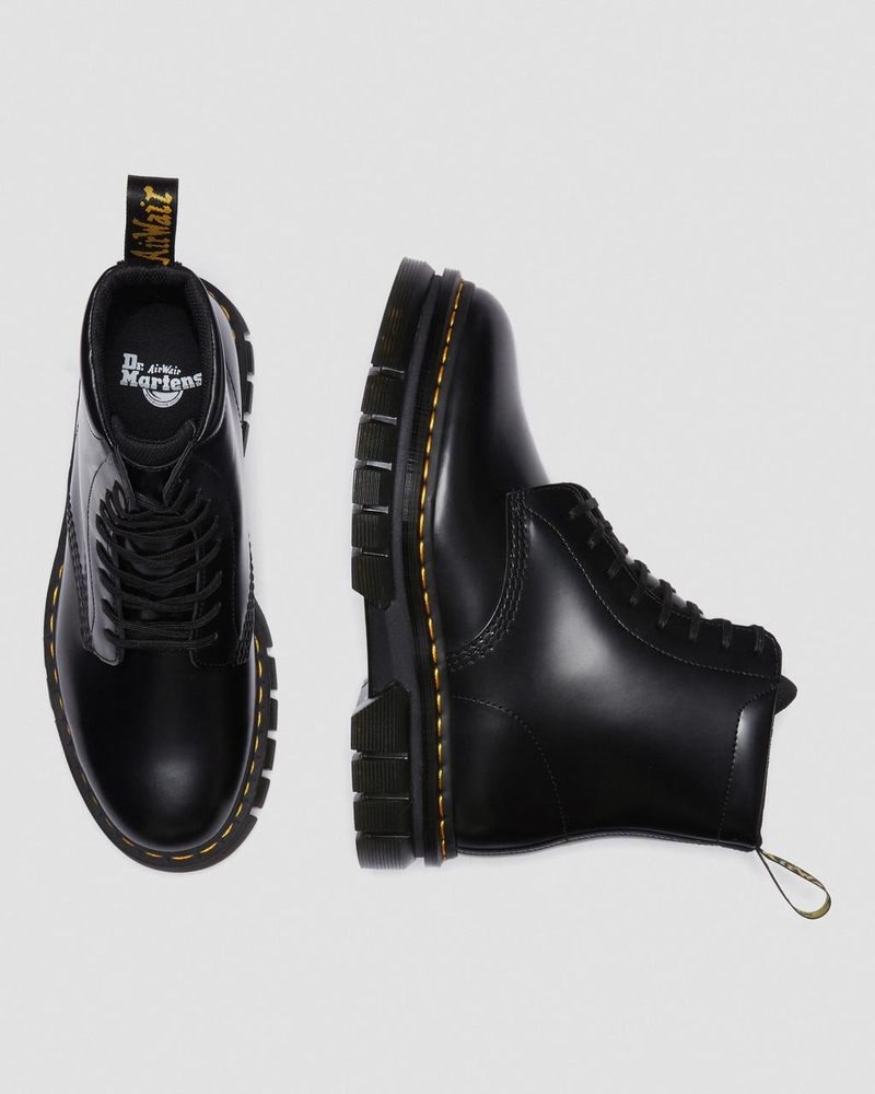 Dr Martin Martens Rikard Smooth Leather Platform Lace Up Boots (Polished Smooth) Platforms Boots Black | XB70-B1NG