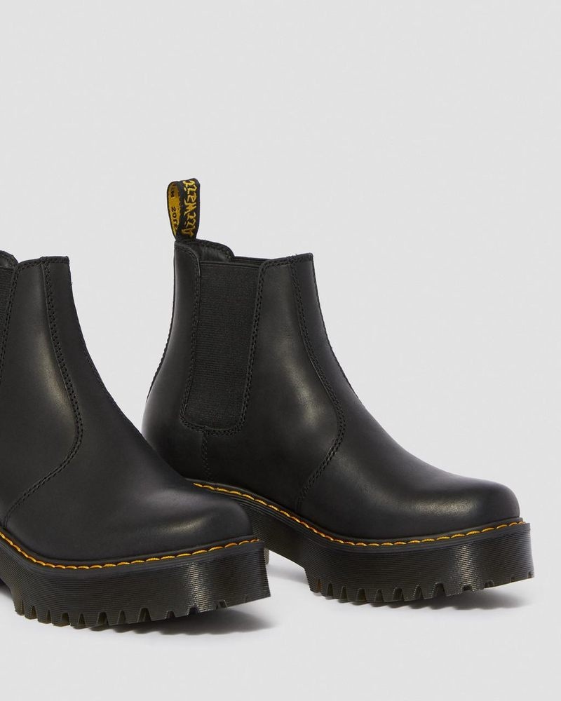 Dr Martin Martens Rometty Wyoming Leather Platform Chelsea Boots (Burnished Wyoming) Platforms Boots Black | GS32-X8DE