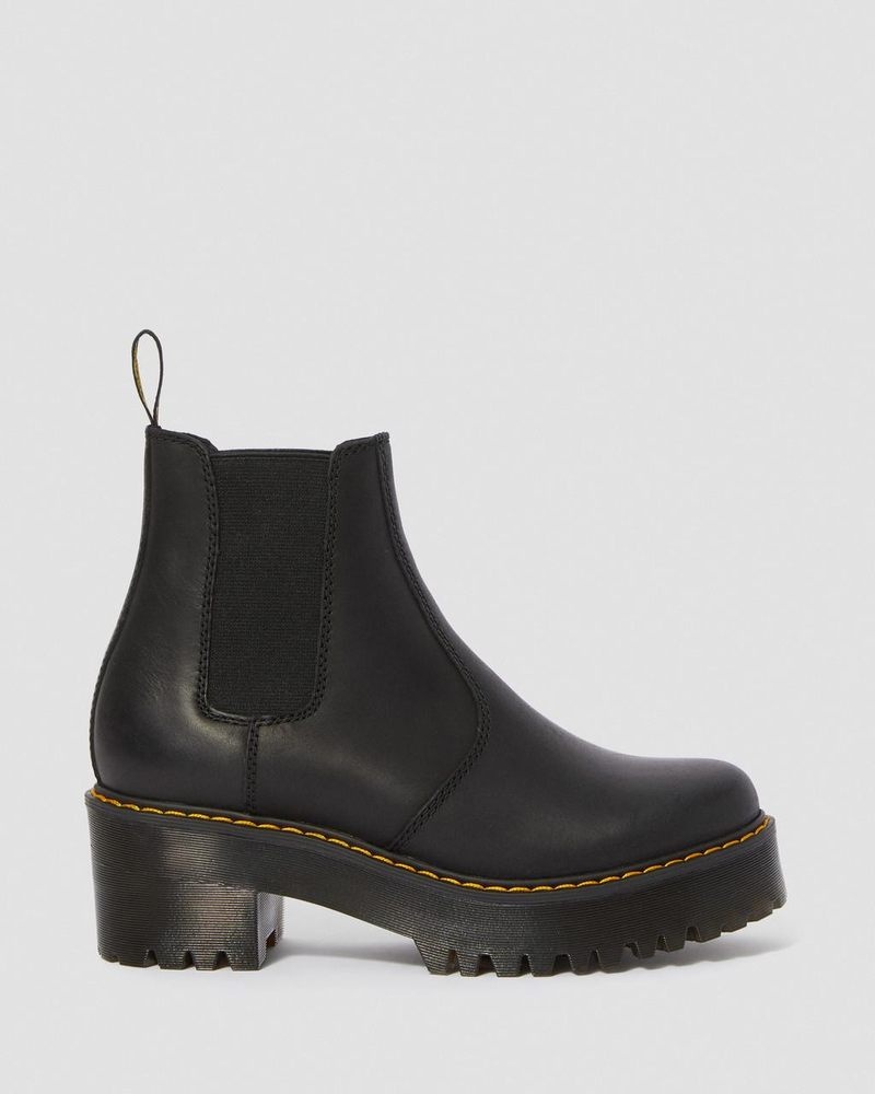 Dr Martin Martens Rometty Wyoming Leather Platform Chelsea Boots (Burnished Wyoming) Platforms Boots Black | GS32-X8DE