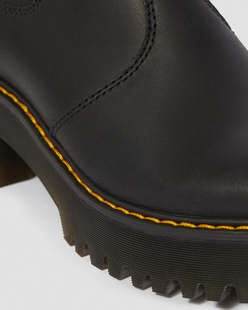 Dr Martin Martens Rometty Wyoming Leather Platform Chelsea Boots (Burnished Wyoming) Platforms Boots Black | GS32-X8DE