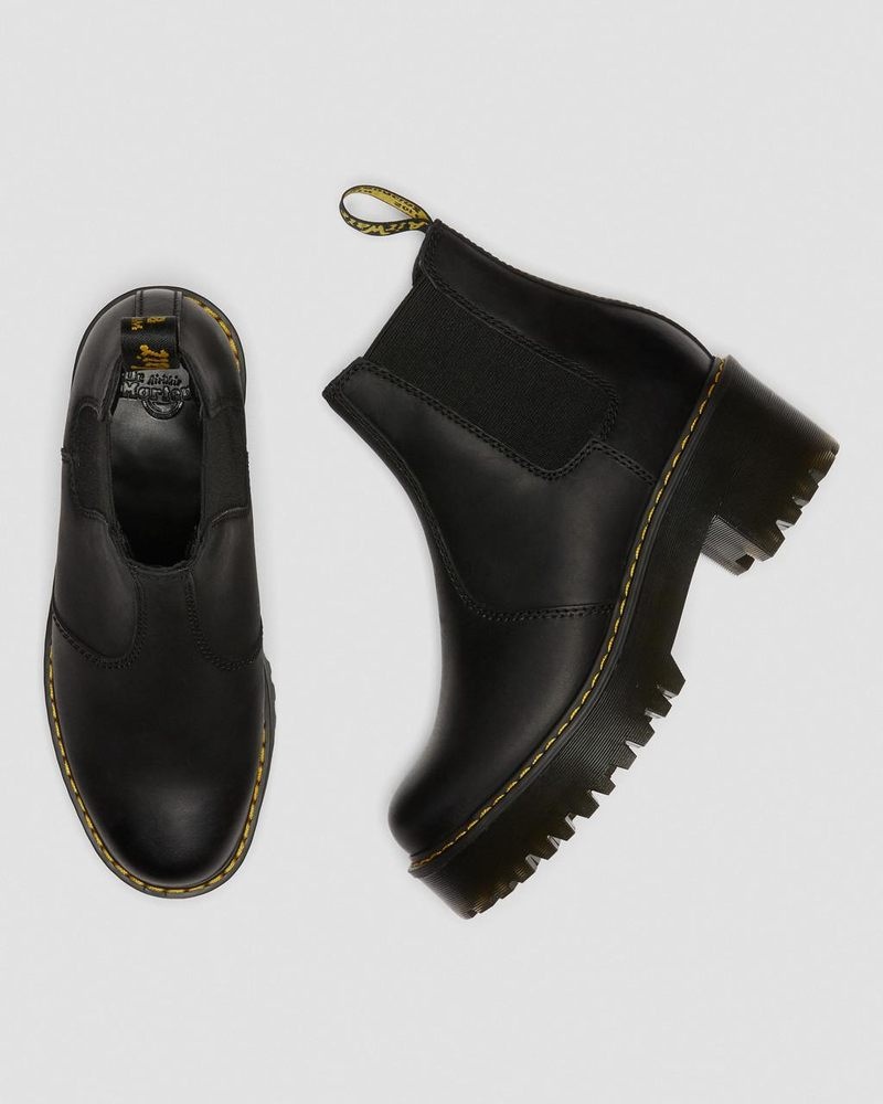 Dr Martin Martens Rometty Wyoming Leather Platform Chelsea Boots (Burnished Wyoming) Platforms Boots Black | GS32-X8DE