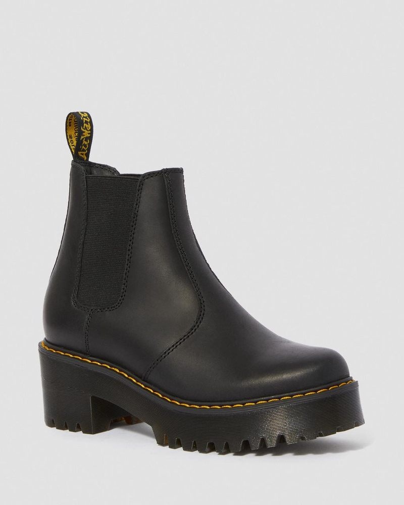 Dr Martin Martens Rometty Wyoming Leather Platform Chelsea Boots (Burnished Wyoming) Platforms Boots Black | GS32-X8DE