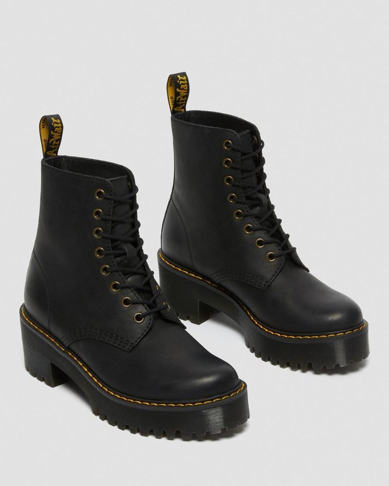 Dr Martin Martens Shriver Hi - Wyoming Leather Heeled Boots (Burnished Wyoming) Boots Black | AY93-G3PH