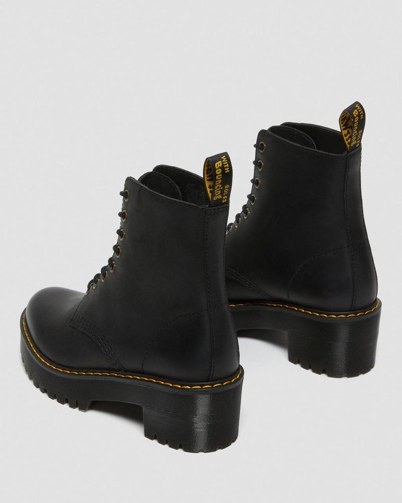 Dr Martin Martens Shriver Hi - Wyoming Leather Heeled Boots (Burnished Wyoming) Boots Black | AY93-G3PH