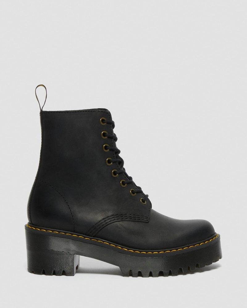 Dr Martin Martens Shriver Hi - Wyoming Leather Heeled Boots (Burnished Wyoming) Boots Black | AY93-G3PH