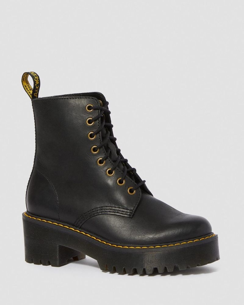 Dr Martin Martens Shriver Hi - Wyoming Leather Heeled Boots (Burnished Wyoming) Boots Black | AY93-G3PH