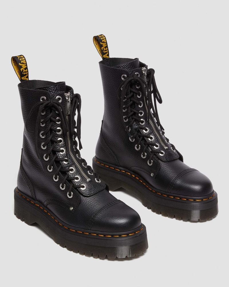 Dr Martin Martens Sinclair Hi Milled Nappa Leather Platform Boots (Milled Nappa) Platforms Boots Black | PH34-E7SO