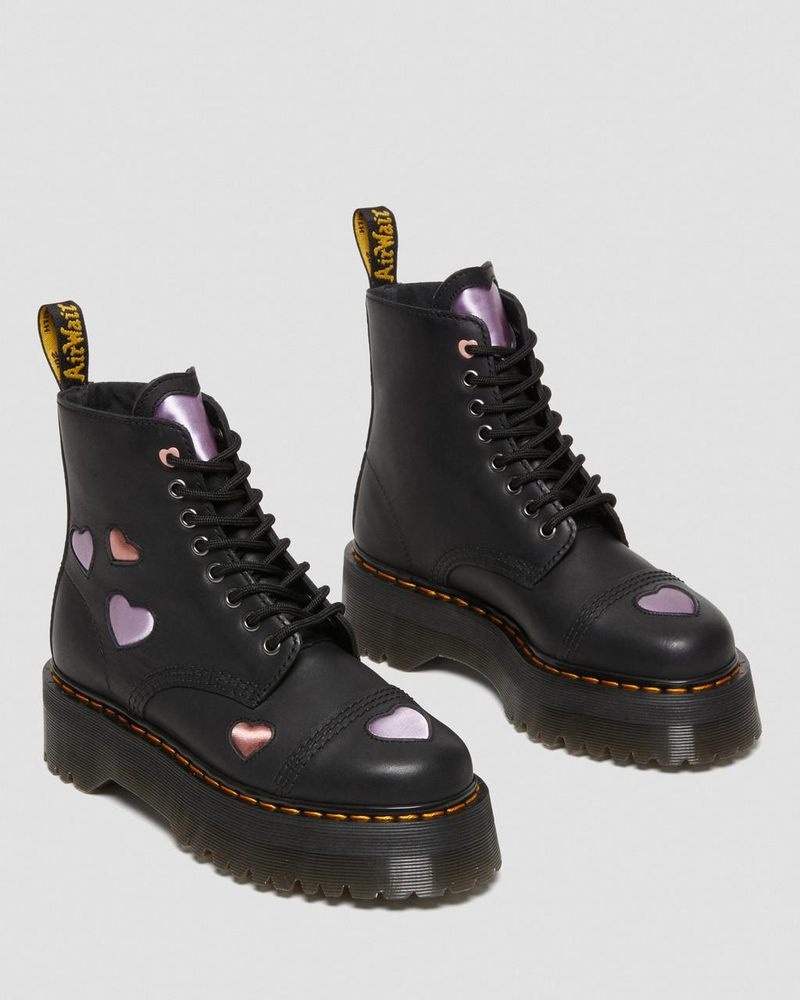 Dr Martin Martens Sinclair Leather Heart Platform Boots (Lapstone+Satin Lux) Platforms Boots Black | FO67-X8LD