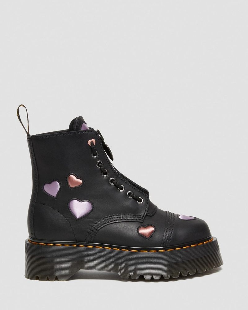 Dr Martin Martens Sinclair Leather Heart Platform Boots (Lapstone+Satin Lux) Platforms Boots Black | FO67-X8LD