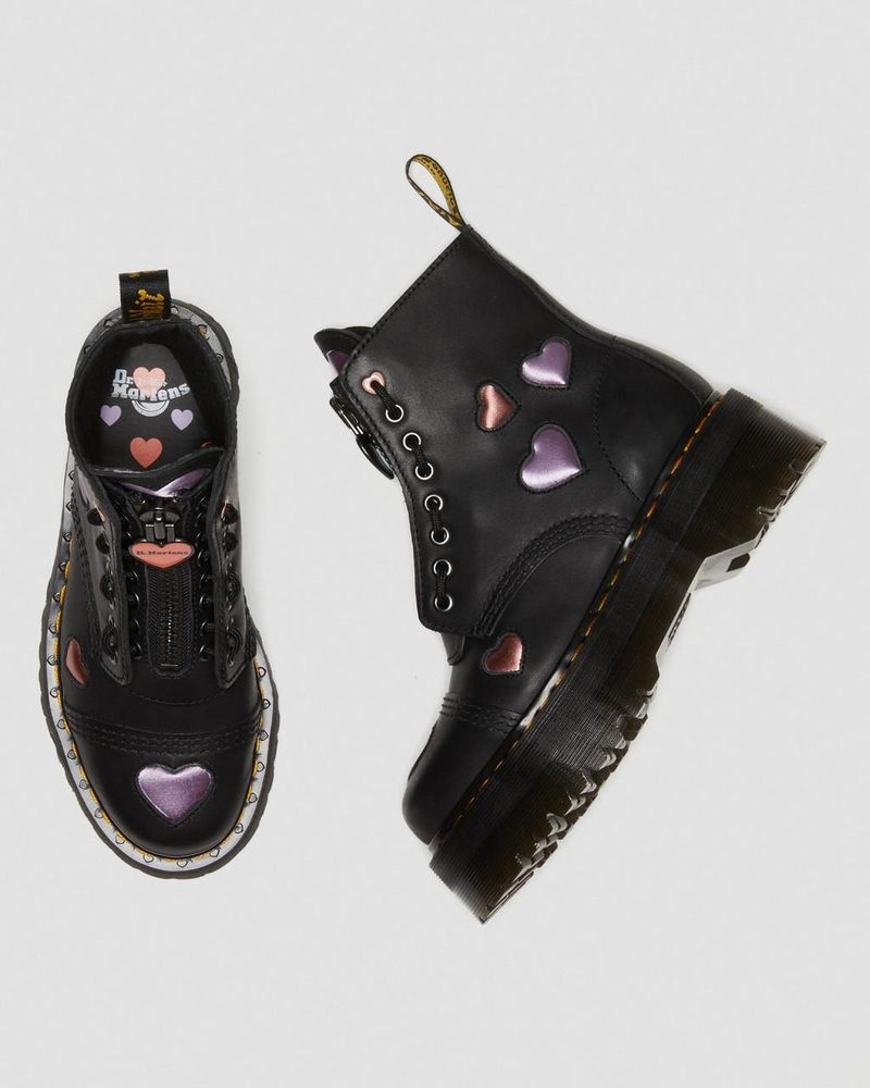 Dr Martin Martens Sinclair Leather Heart Platform Boots (Lapstone+Satin Lux) Platforms Boots Black | FO67-X8LD