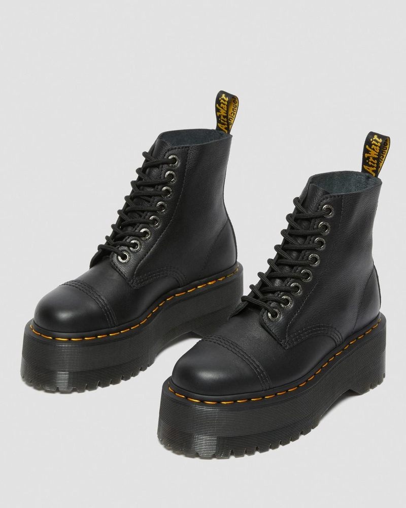 Dr Martin Martens Sinclair Max Pisa Leather Platform Boots (Pisa) Platforms Boots Black | ZF07-J2TW