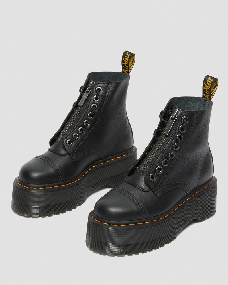 Dr Martin Martens Sinclair Max Pisa Leather Platform Boots (Pisa) Platforms Boots Black | ZF07-J2TW