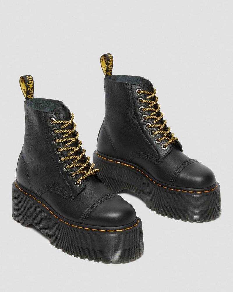 Dr Martin Martens Sinclair Max Pisa Leather Platform Boots (Pisa) Platforms Boots Black | ZF07-J2TW