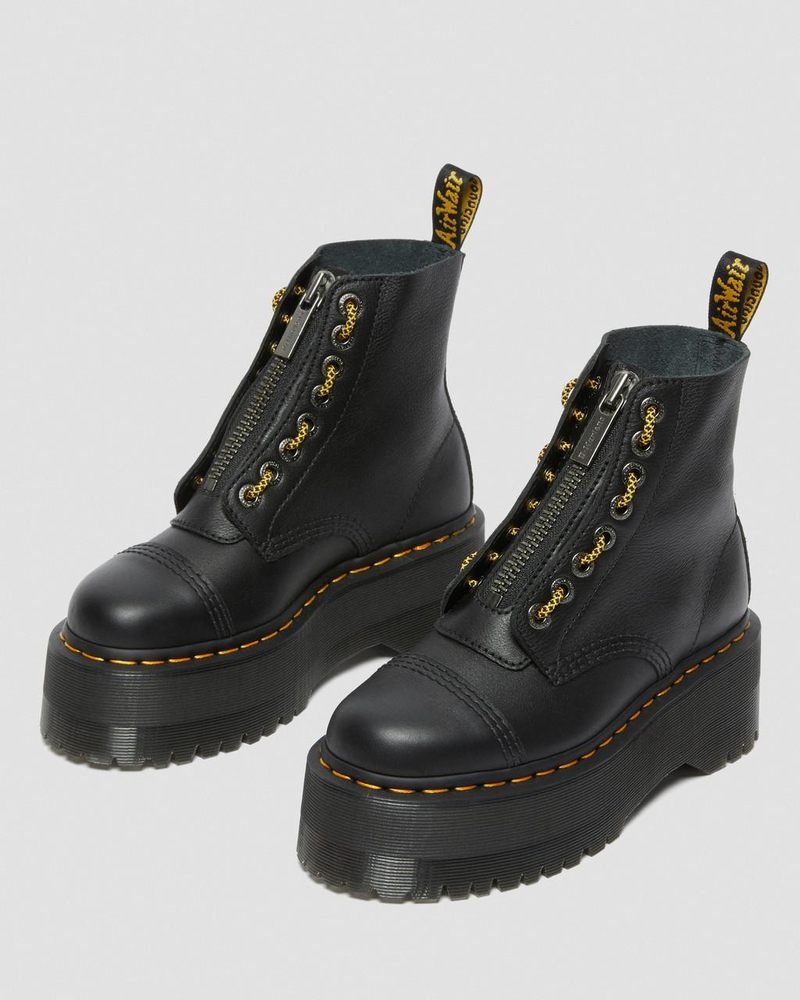 Dr Martin Martens Sinclair Max Pisa Leather Platform Boots (Pisa) Platforms Boots Black | ZF07-J2TW