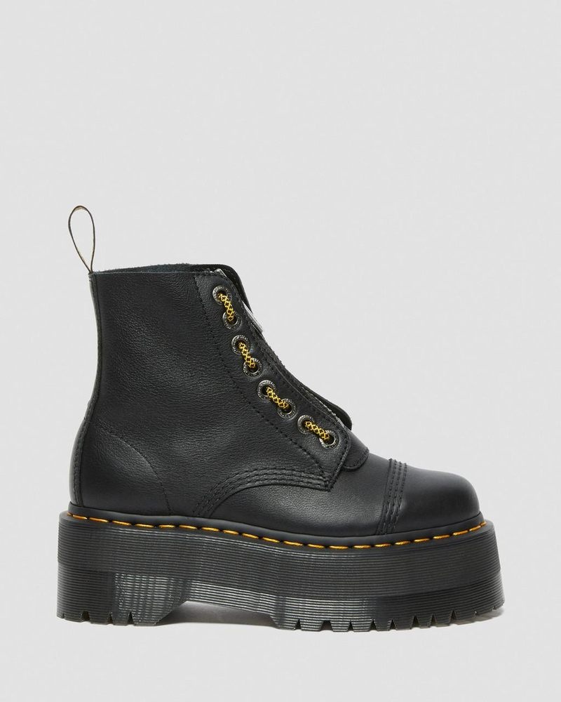 Dr Martin Martens Sinclair Max Pisa Leather Platform Boots (Pisa) Platforms Boots Black | ZF07-J2TW