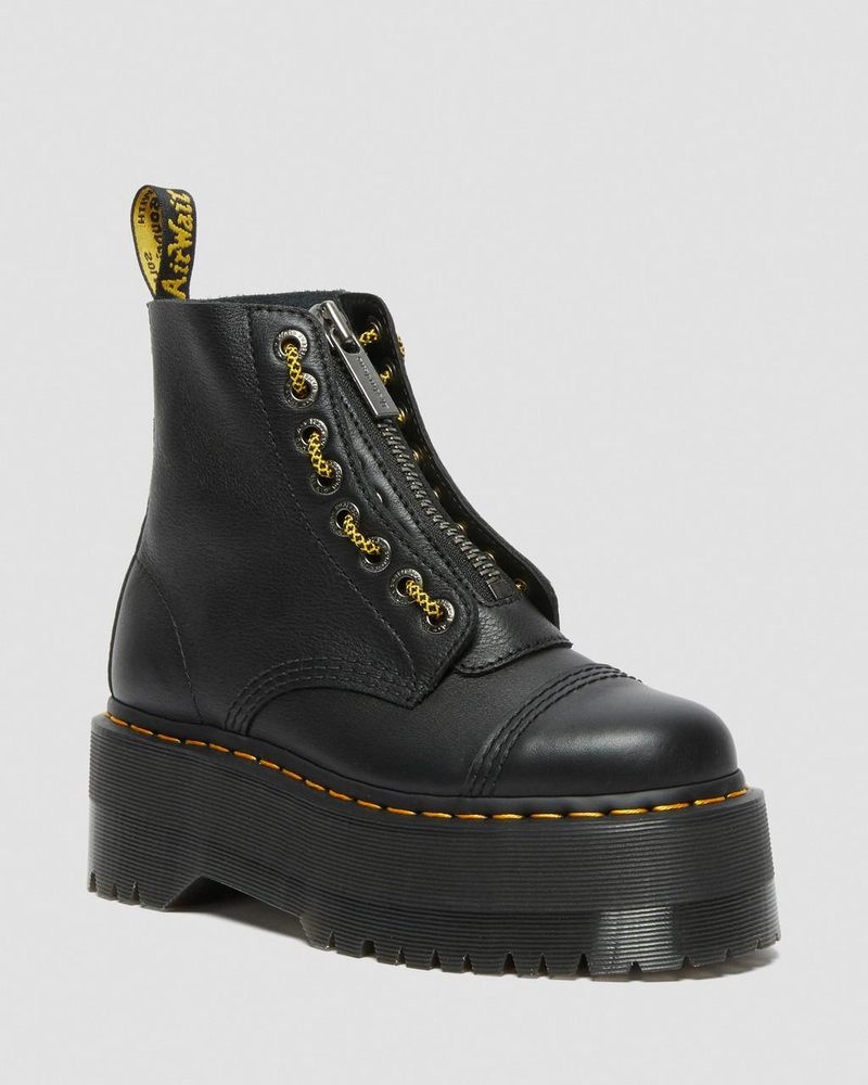 Dr Martin Martens Sinclair Max Pisa Leather Platform Boots (Pisa) Platforms Boots Black | ZF07-J2TW