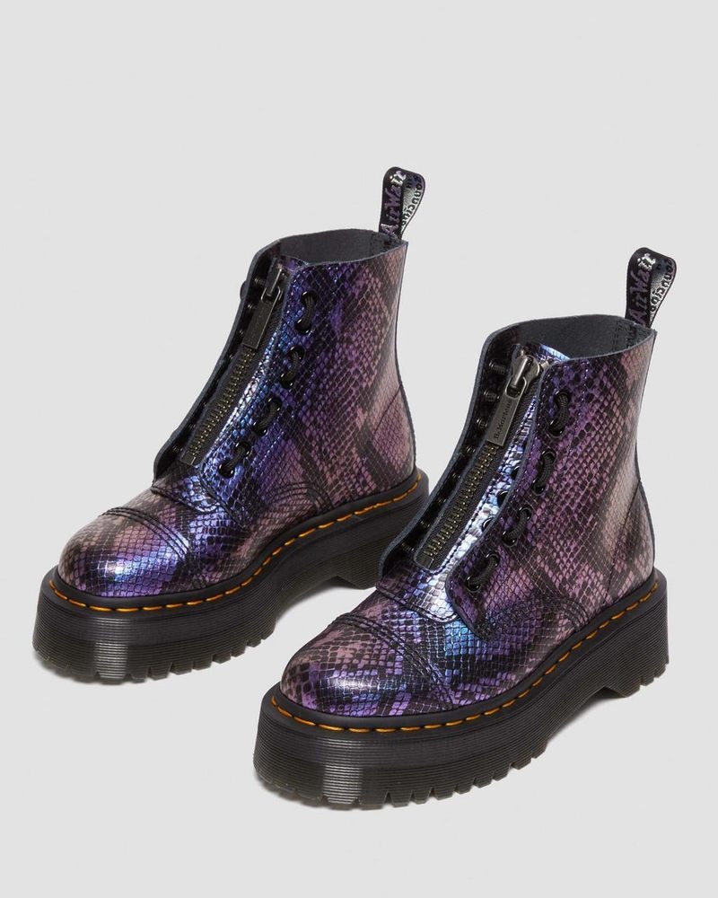 Dr Martin Martens Sinclair Snake Print Emboss Leather Platform Boots (Viper Croc Emboss) Platforms Boots Black / Multi | SK91-U3XZ