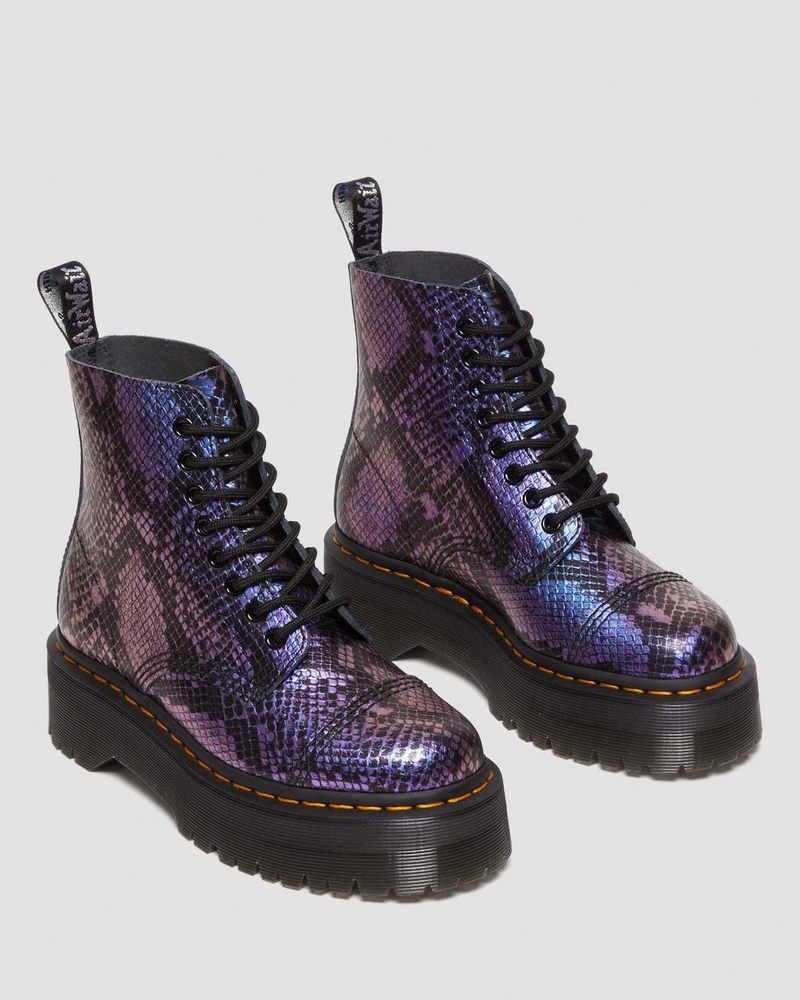 Dr Martin Martens Sinclair Snake Print Emboss Leather Platform Boots (Viper Croc Emboss) Platforms Boots Black / Multi | SK91-U3XZ