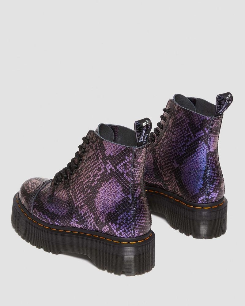 Dr Martin Martens Sinclair Snake Print Emboss Leather Platform Boots (Viper Croc Emboss) Platforms Boots Black / Multi | SK91-U3XZ