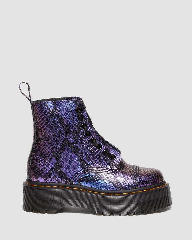 Dr Martin Martens Sinclair Snake Print Emboss Leather Platform Boots (Viper Croc Emboss) Platforms Boots Black / Multi | SK91-U3XZ