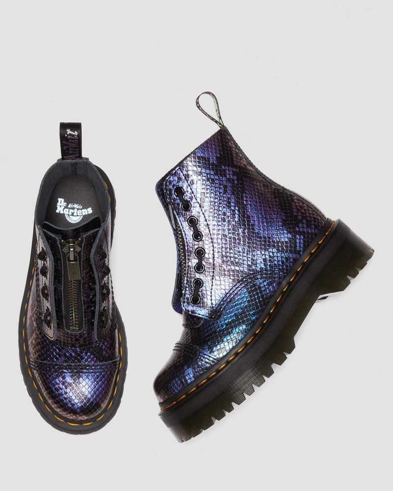 Dr Martin Martens Sinclair Snake Print Emboss Leather Platform Boots (Viper Croc Emboss) Platforms Boots Black / Multi | SK91-U3XZ