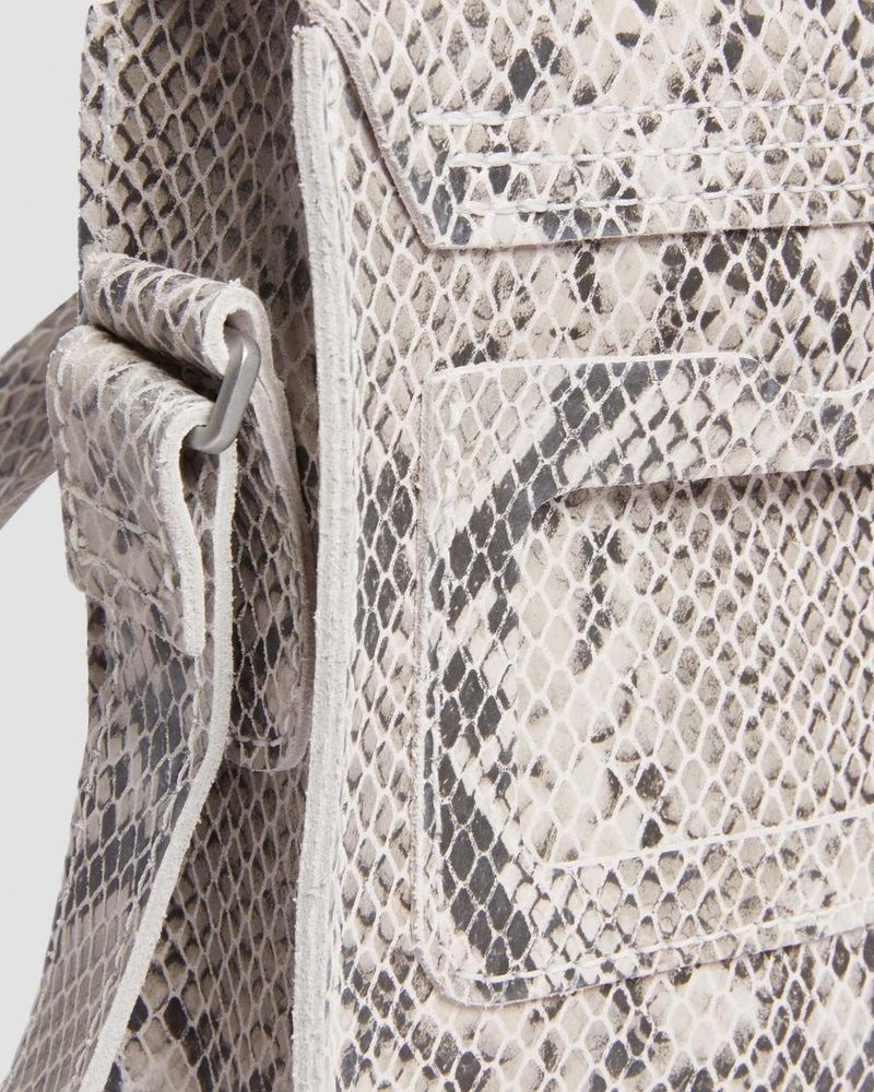 Dr Martin Martens Snake Print Leather Vertical Crossbody Bag (Python Print Suede) Bags & Backpacks Sand+Black | MO90-Z3ZU