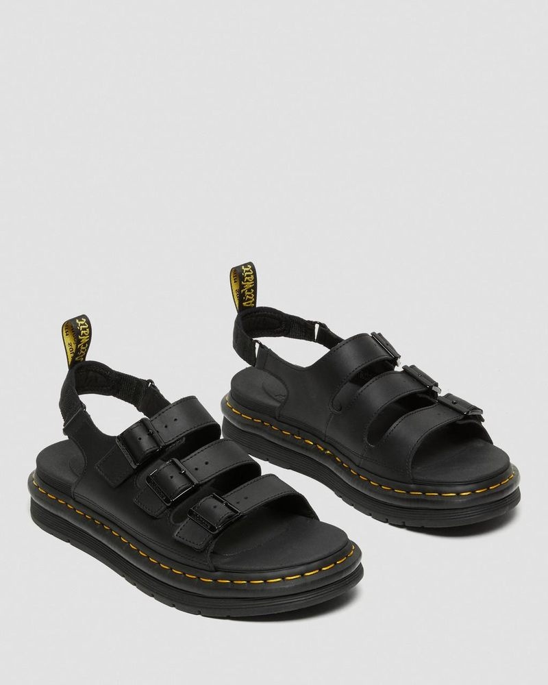 Dr Martin Martens Soloman Men's Leather Strap Sandals (Hydro Leather) Sandals Black | FD78-R5XG