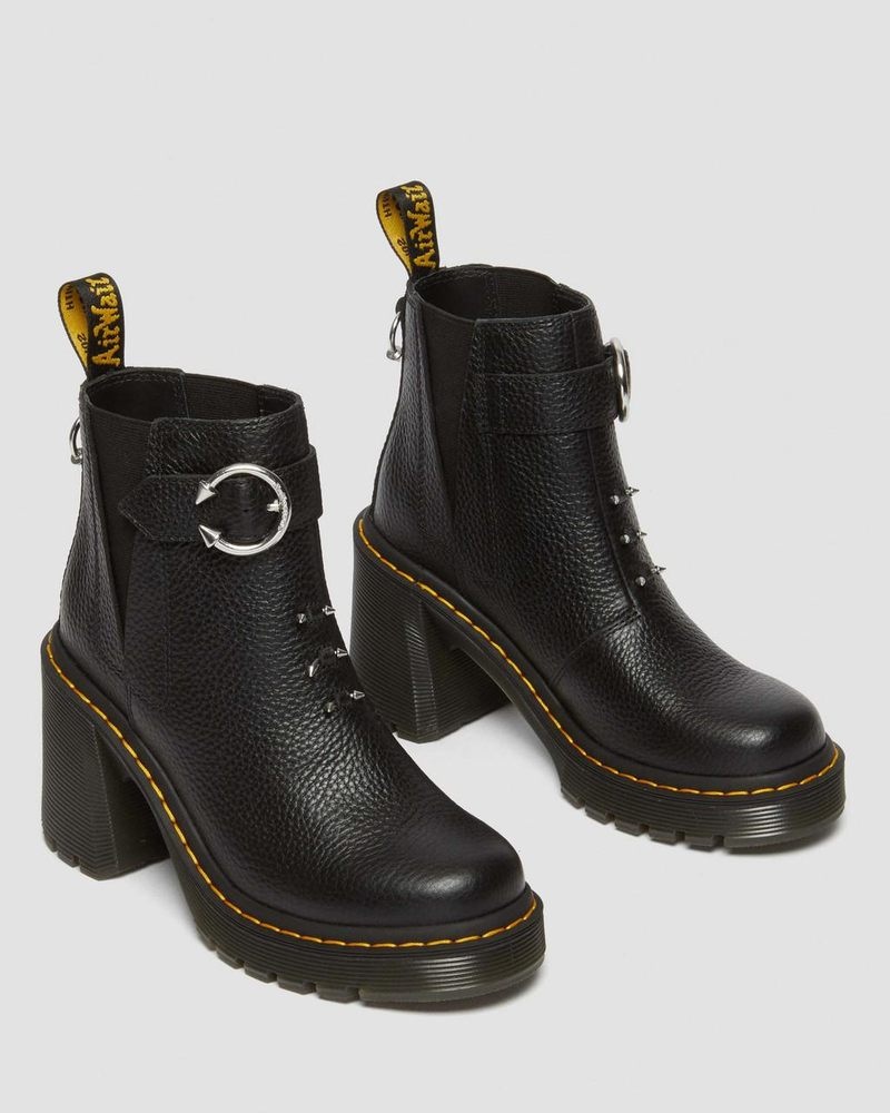 Dr Martin Martens Spence Piercing Leather Flared Heel Chelsea Boots (Milled Nappa) Platforms Boots Black | TP85-F9TQ