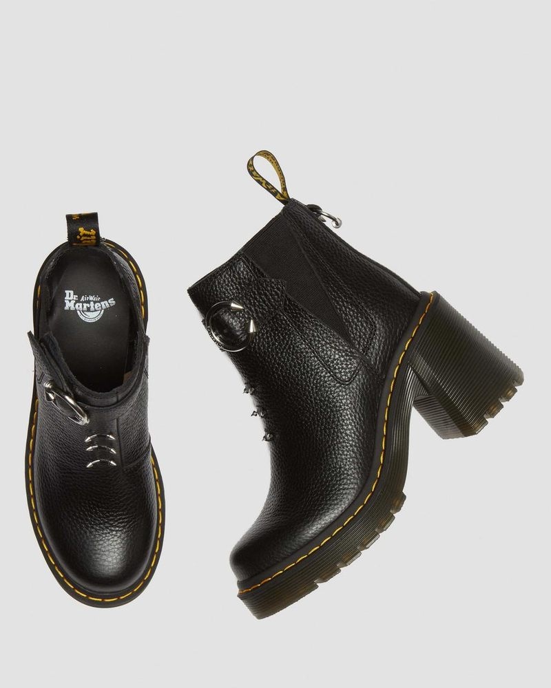 Dr Martin Martens Spence Piercing Leather Flared Heel Chelsea Boots (Milled Nappa) Platforms Boots Black | TP85-F9TQ