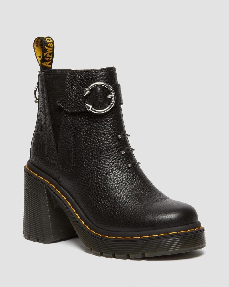 Dr Martin Martens Spence Piercing Leather Flared Heel Chelsea Boots (Milled Nappa) Platforms Boots Black | TP85-F9TQ