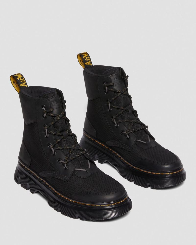 Dr Martin Martens Tarik Leather & Nylon Utility Boots (Waxed Full Grain+Hydro+ Recycled Nylon Ripstop) Boots Black | HG46-H4GG