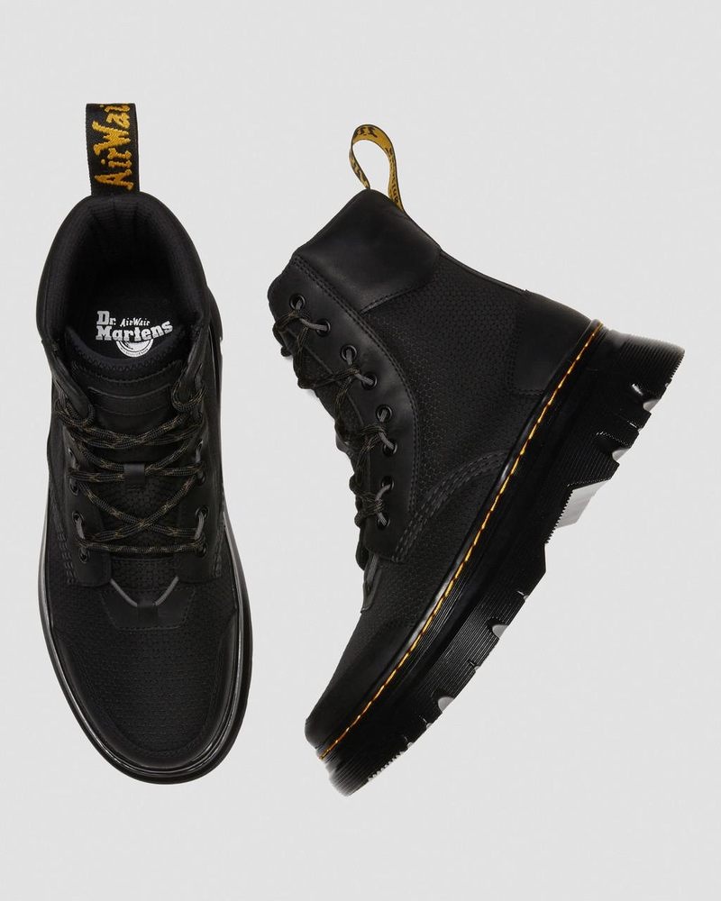 Dr Martin Martens Tarik Leather & Nylon Utility Boots (Waxed Full Grain+Hydro+ Recycled Nylon Ripstop) Boots Black | HG46-H4GG