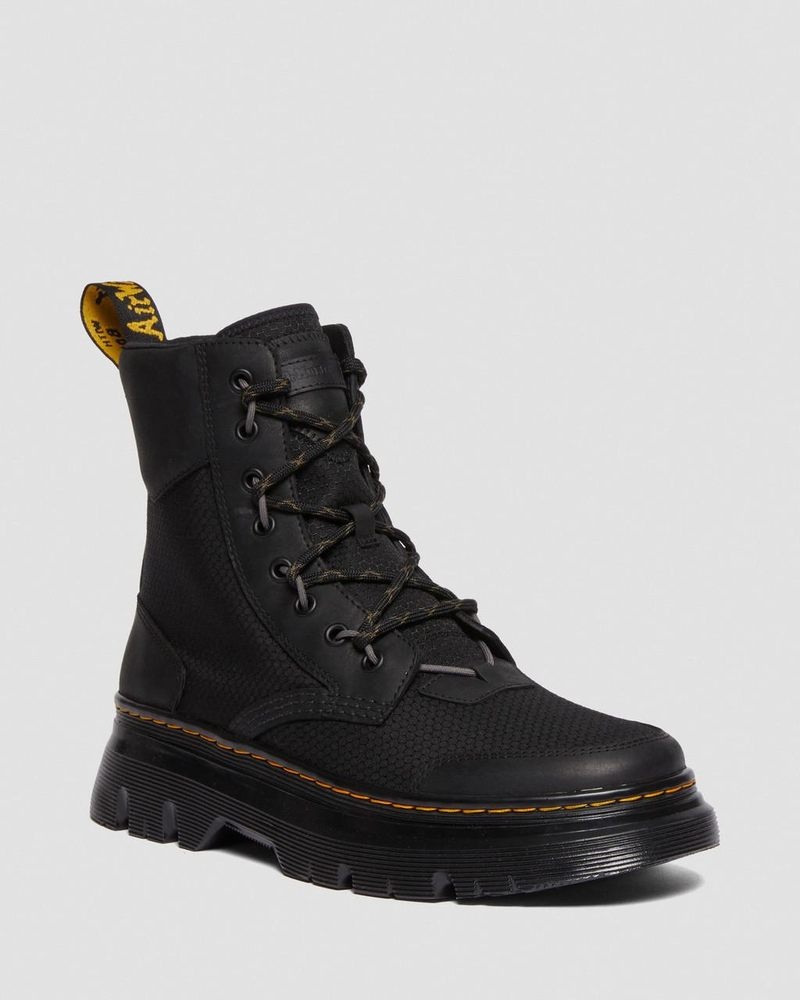 Dr Martin Martens Tarik Leather & Nylon Utility Boots (Waxed Full Grain+Hydro+ Recycled Nylon Ripstop) Boots Black | HG46-H4GG