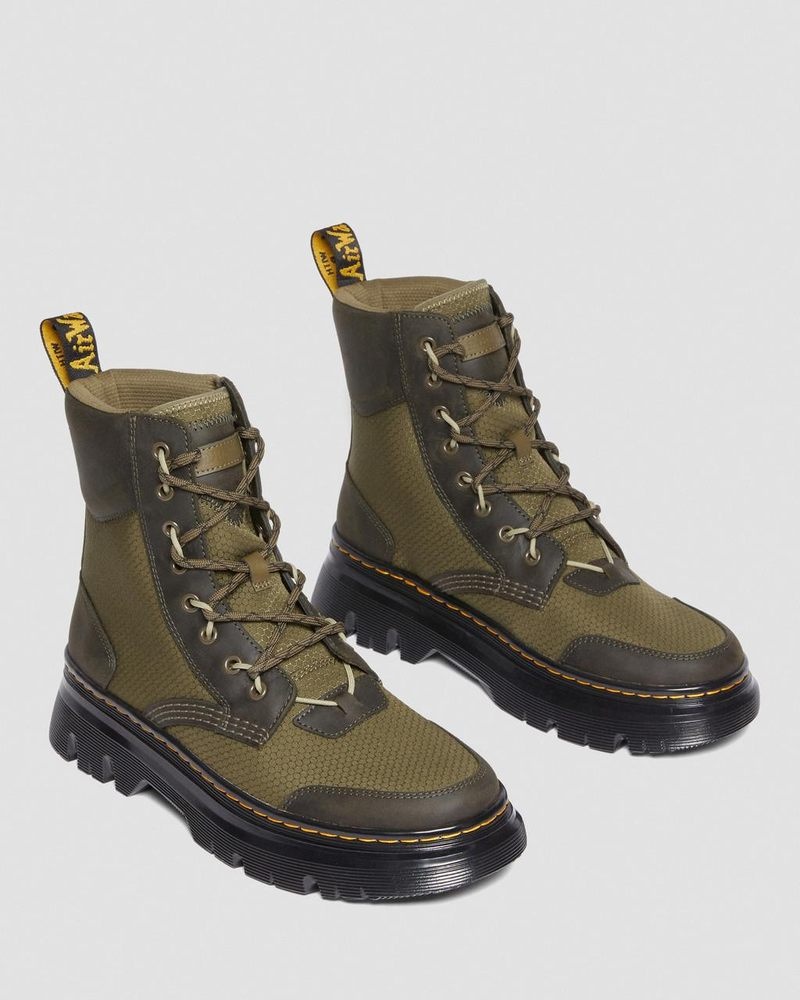 Dr Martin Martens Tarik Leather & Nylon Utility Boots (Waxed Full Grain+Hydro+ Recycled Nylon Ripstop) Boots Olive | CF52-N2WR