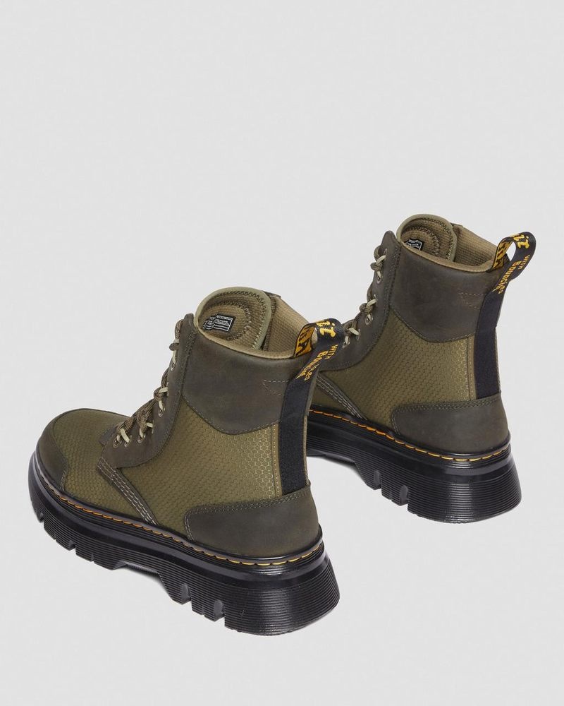 Dr Martin Martens Tarik Leather & Nylon Utility Boots (Waxed Full Grain+Hydro+ Recycled Nylon Ripstop) Boots Olive | CF52-N2WR