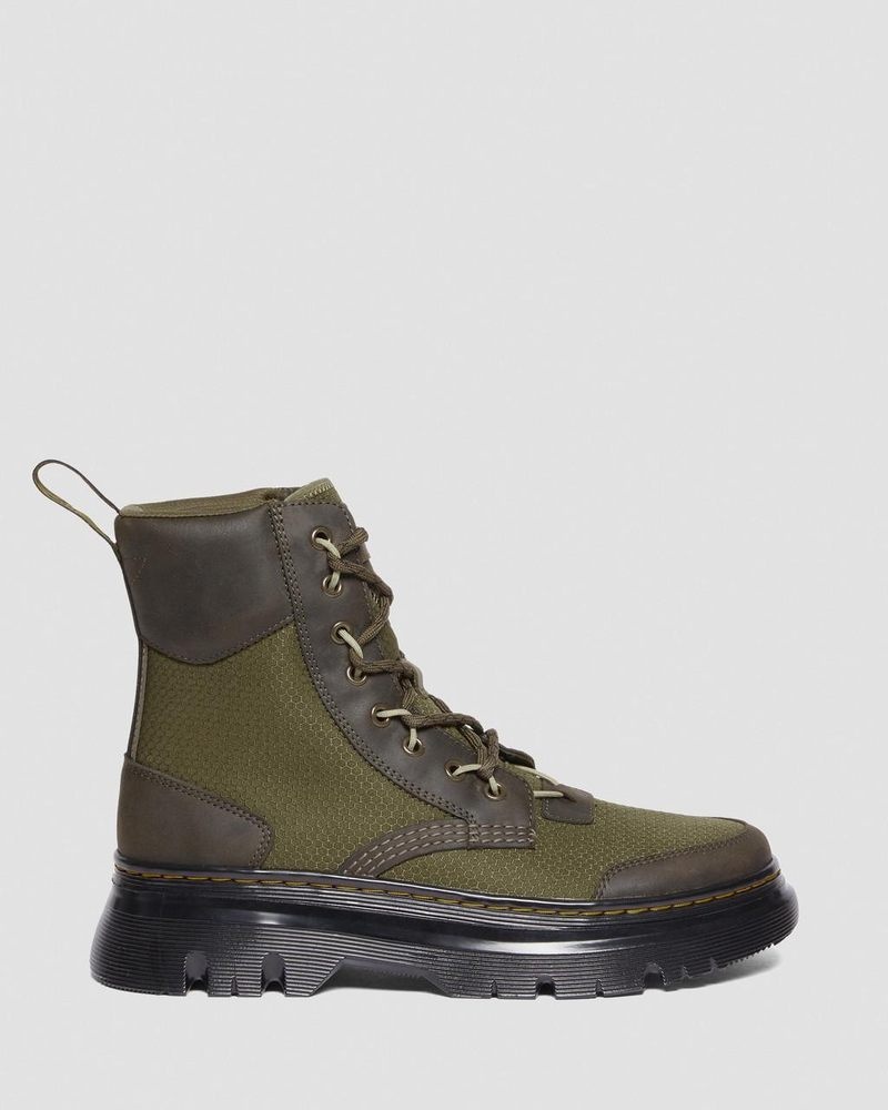 Dr Martin Martens Tarik Leather & Nylon Utility Boots (Waxed Full Grain+Hydro+ Recycled Nylon Ripstop) Boots Olive | CF52-N2WR