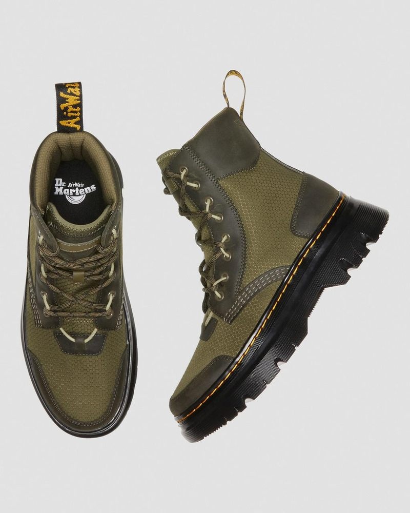 Dr Martin Martens Tarik Leather & Nylon Utility Boots (Waxed Full Grain+Hydro+ Recycled Nylon Ripstop) Boots Olive | CF52-N2WR