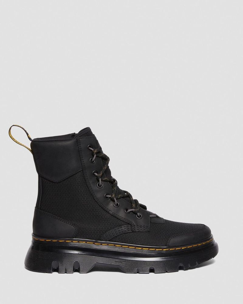 Dr Martin Martens Tarik Leather & Nylon Utility Boots (Waxed Full Grain+Hydro+ Recycled Nylon Ripstop) Boots Black | YL52-S7LR