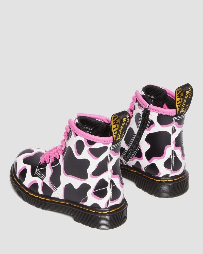 Dr Martin Martens Toddler 1460 Cow Print Patent Leather Lace Up Boots (Cow Print Patent Lamper) Boots White | RE50-F6ME