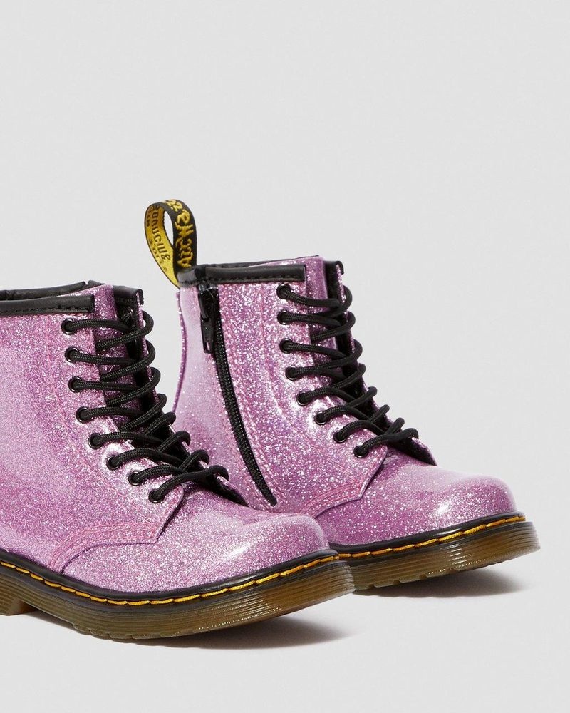 Dr Martin Martens Toddler 1460 Glitter Lace Up Boots (Coated Glitter) Boots Dark Pink | DJ52-W9NE