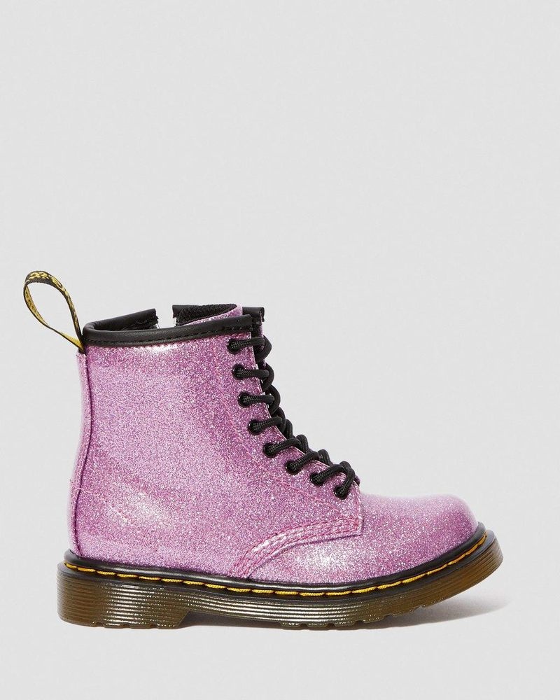 Dr Martin Martens Toddler 1460 Glitter Lace Up Boots (Coated Glitter) Boots Dark Pink | DJ52-W9NE