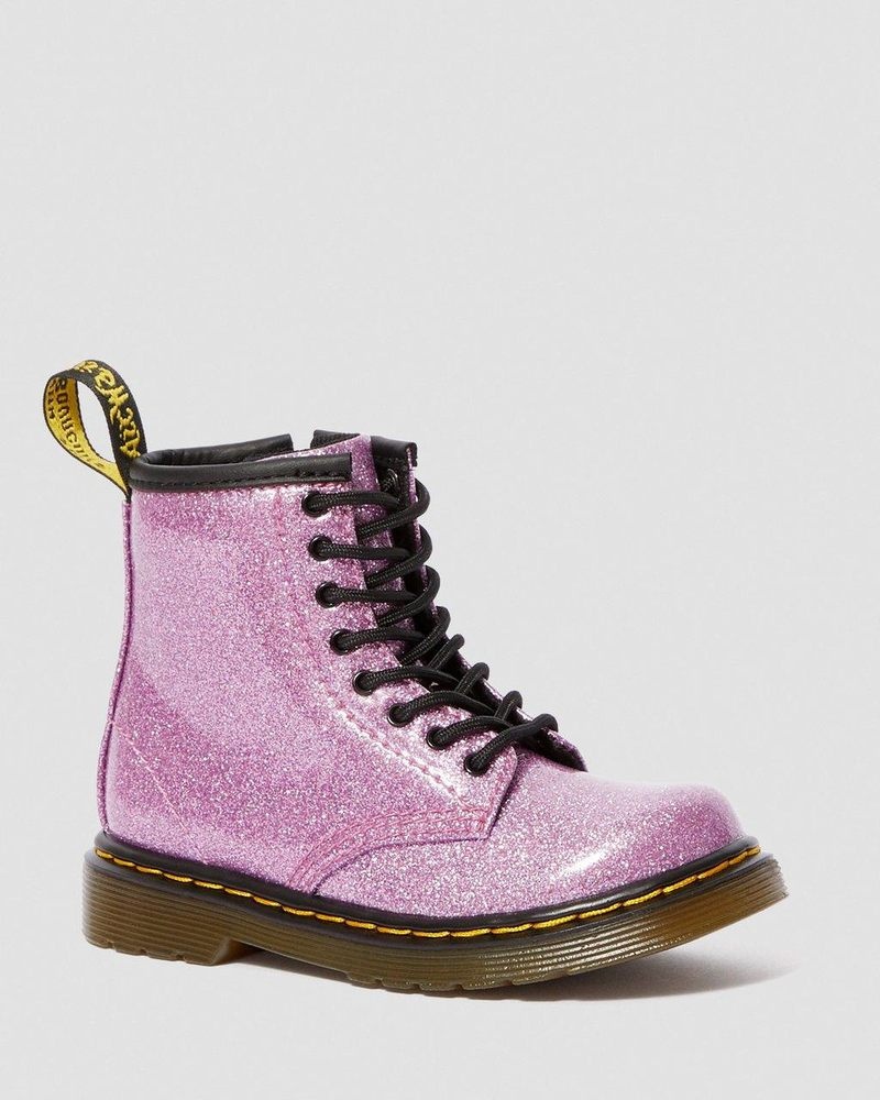 Dr Martin Martens Toddler 1460 Glitter Lace Up Boots (Coated Glitter) Boots Dark Pink | DJ52-W9NE