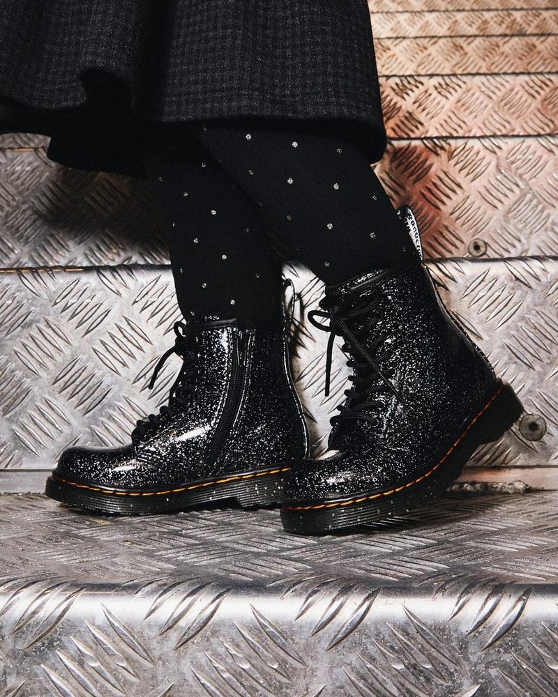 Dr Martin Martens Toddler 1460 Glitter Lace Up Boots (Cosmic Glitter) Boots Black | RO28-K6UR