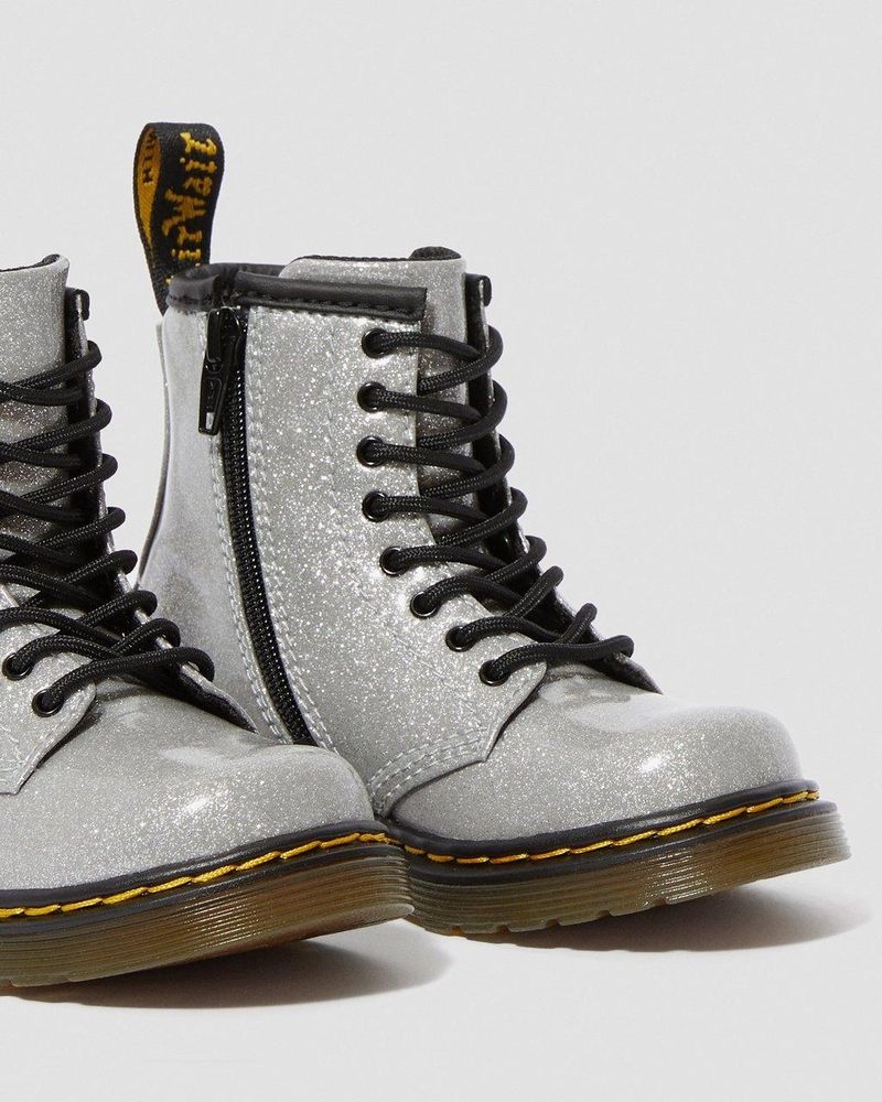 Dr Martin Martens Toddler 1460 Glitter Lace Up Boots (Coated Glitter) Boots Silver | ZR14-Q8UV