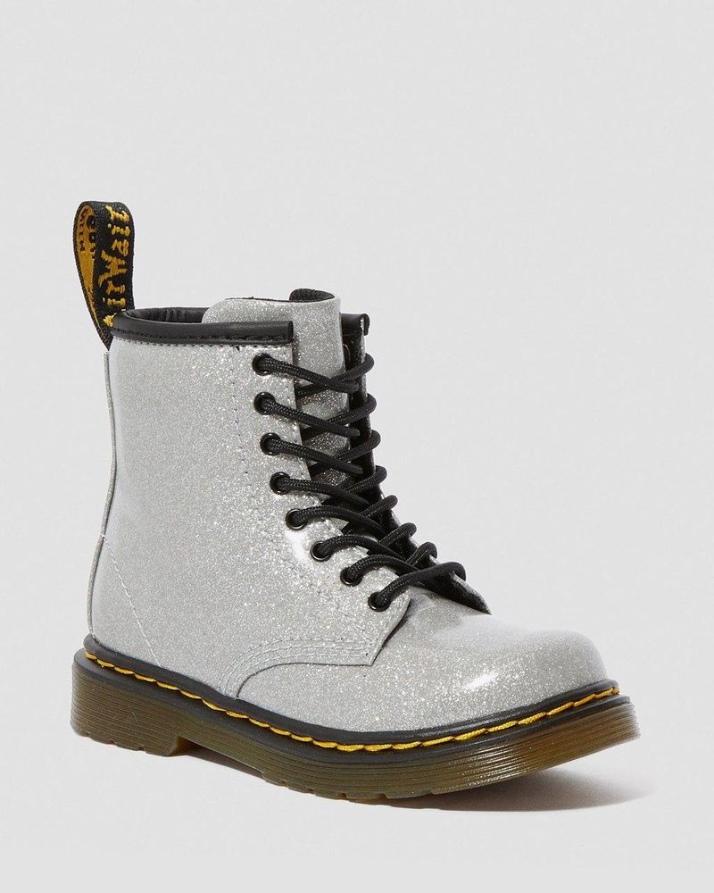 Dr Martin Martens Toddler 1460 Glitter Lace Up Boots (Coated Glitter) Boots Silver | ZR14-Q8UV