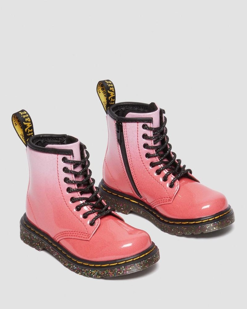 Dr Martin Martens Toddler 1460 Gradient Glitter Leather Lace Up Boots Boots Pink | EE37-S3OP