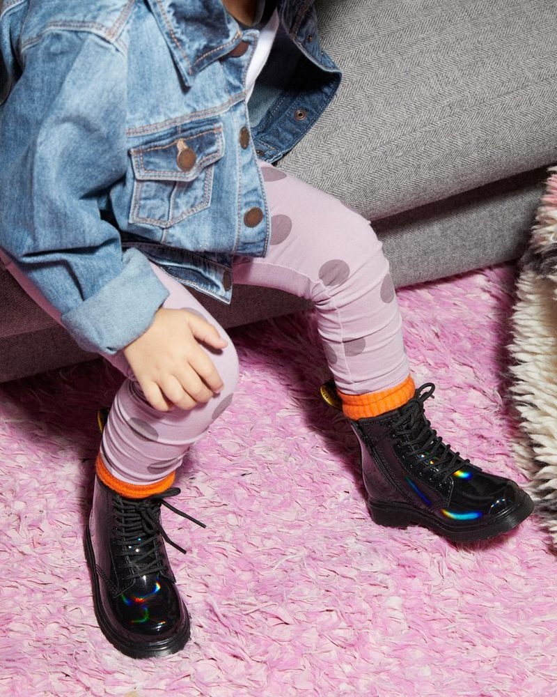 Dr Martin Martens Toddler 1460 Rainbow Patent Leather Lace Up Boots (Rainbow Patent) Boots Black | SA31-U7XR