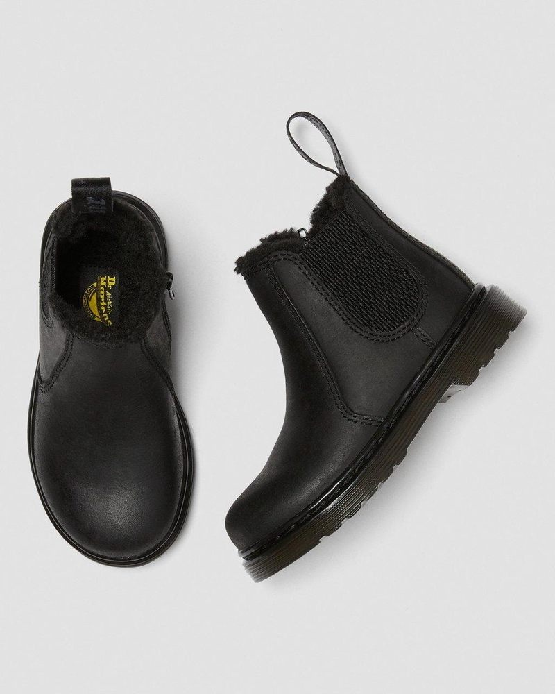 Dr Martin Martens Toddler 2976 Faux Fur Lined Chelsea Boots (Republic Waterproof) Boots Black | MV43-A1BJ