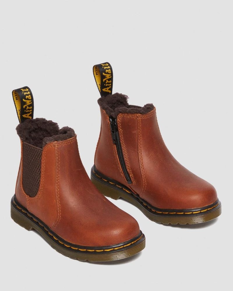 Dr Martin Martens Toddler 2976 Faux Fur Lined Chelsea Boots (Republic Waterproof) Boots Light Brown | BE74-U0MR